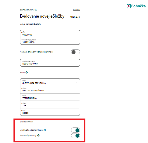 Vyplňte údaje zamestnávateľa a štatutára a vyberte si činnosť: Vyplňte údaje zamestnávateľa a štatutára a vyberte si činnosť: