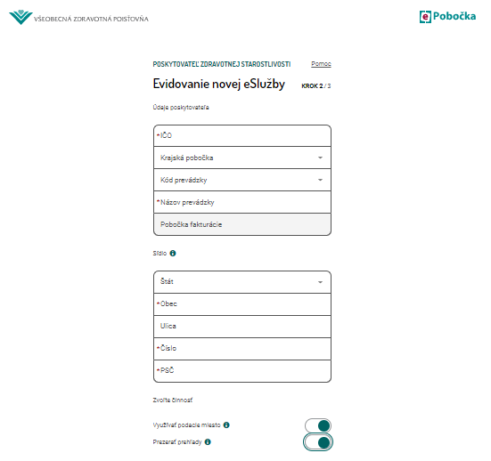Evidovanie novej služby Obrazovka ePobočky: Evidovanie novej služby