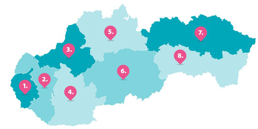 Mapa zobrazujúca pôsobnosť špecialistov vzťahov