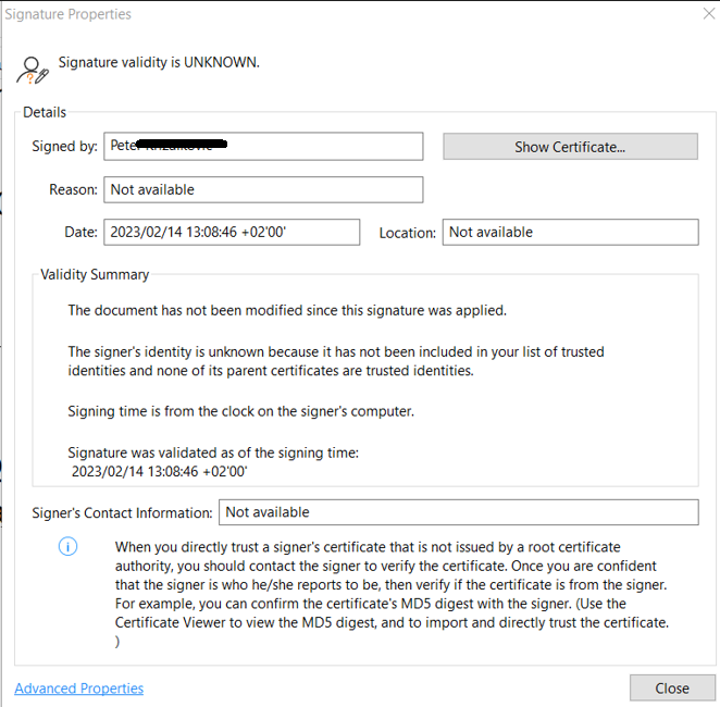 Informácia o podpise