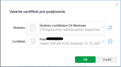 výber úložiska certifikátu OS Windows