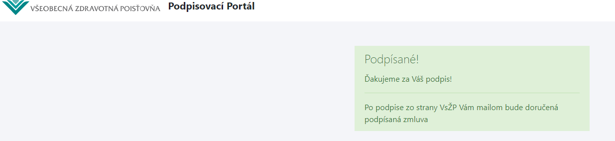 Po úspešnom podpise je užívateľ presmerovaný späť na podpisový portál