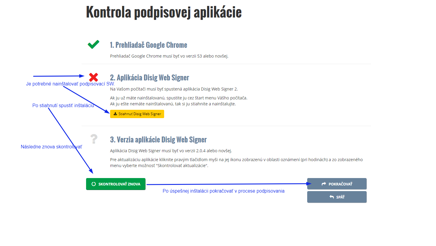 Kontrola podpisovej aplikácie